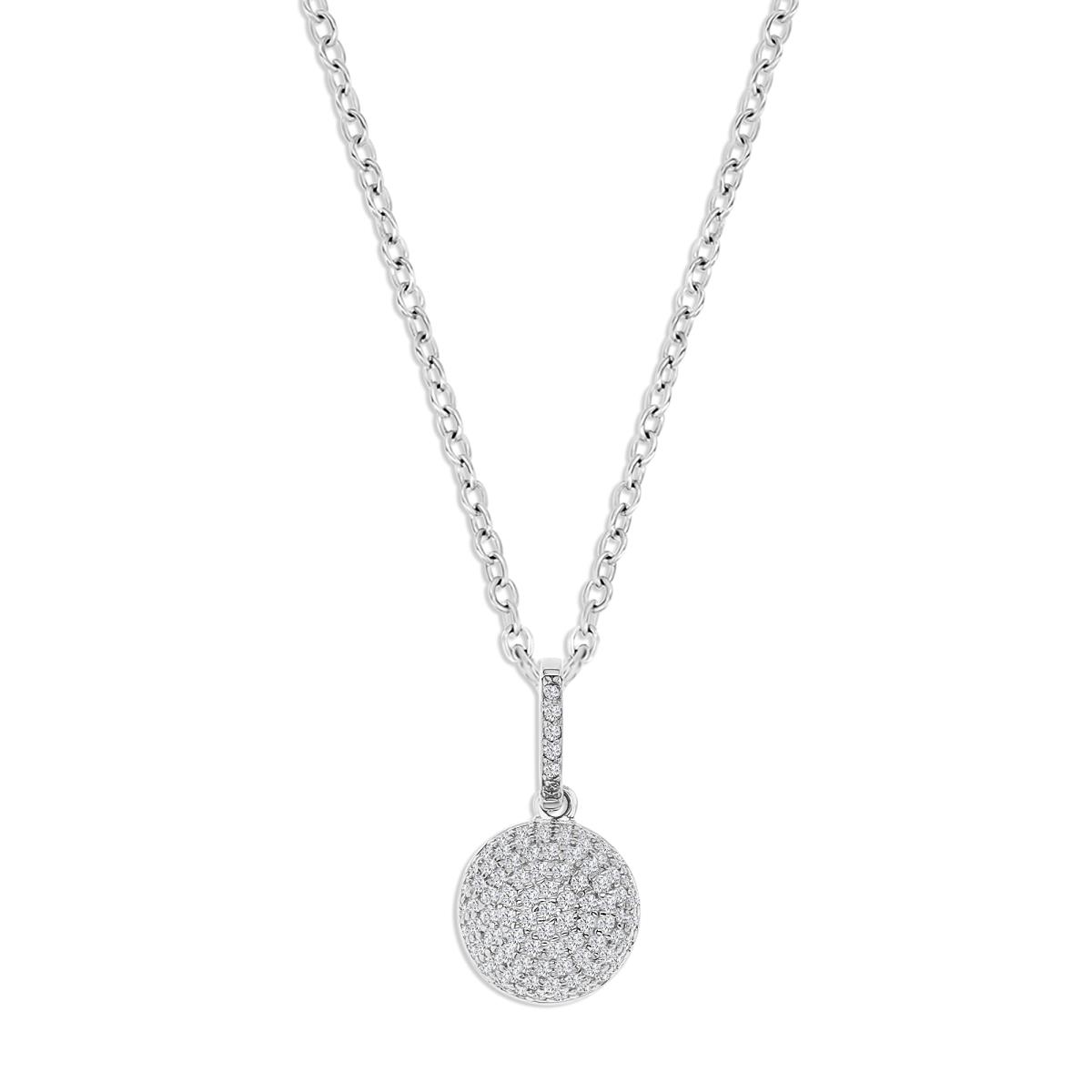 Sterling Silver Rhodium 12X10MM Polished White CZ Round Pave 18'' Necklace