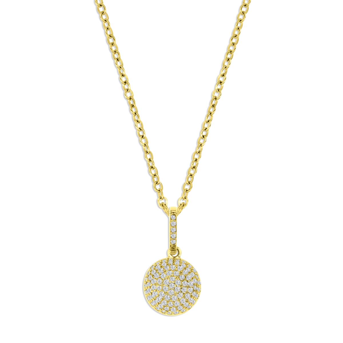 Sterling Silver Yellow 12X10MM Polished White CZ Round Pave 18'' Necklace