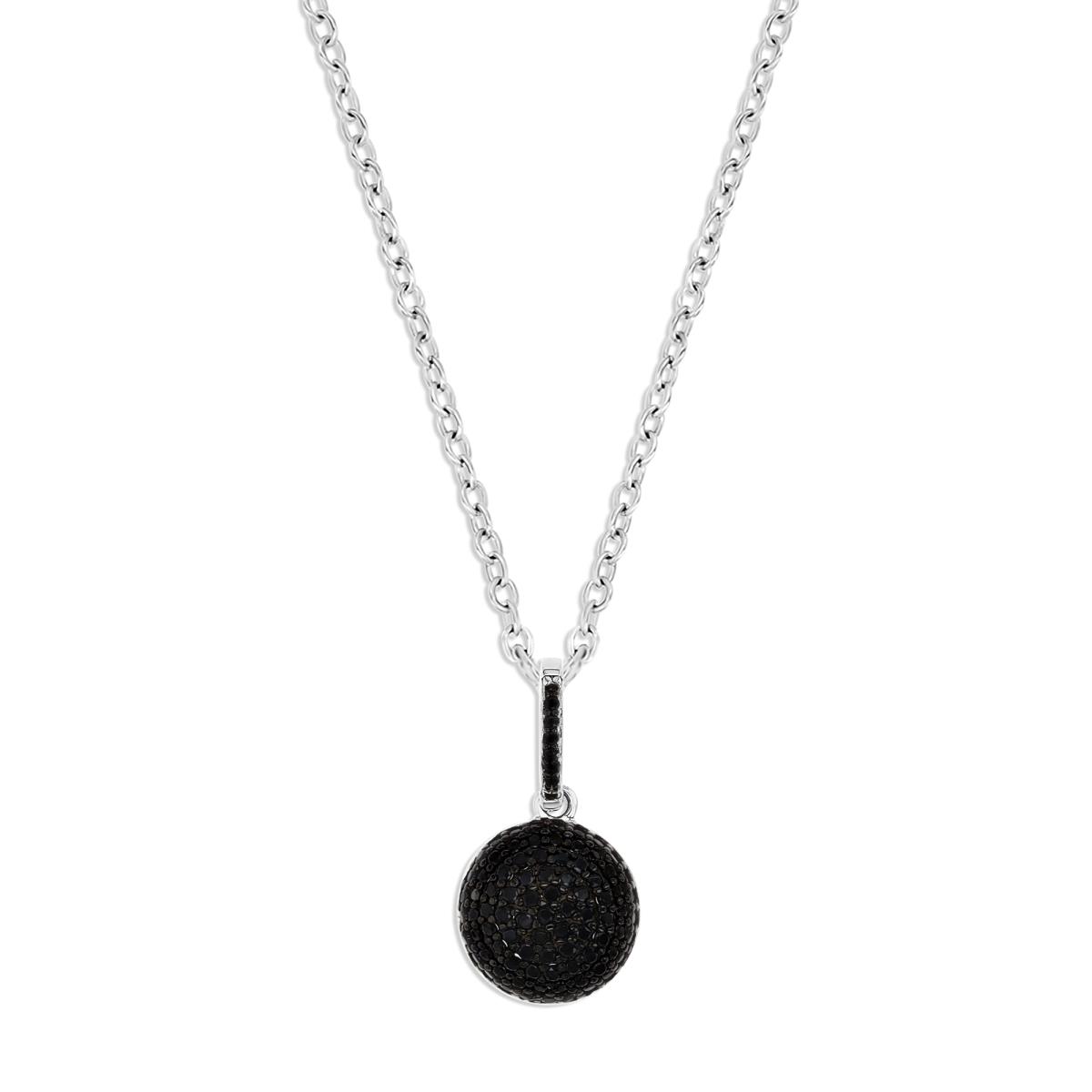 Sterling Silver Rhodium 12X10MM Polished Black Spinel Round Pave 18'' Necklace