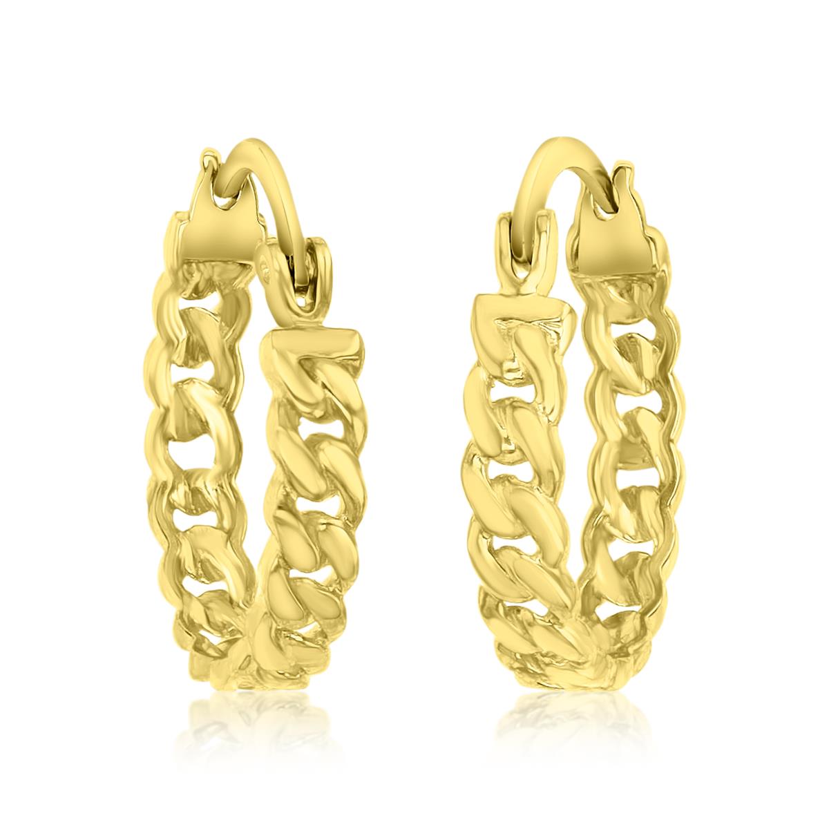 14K Yellow Gold 3MM Cuban Link Hoop Earrings