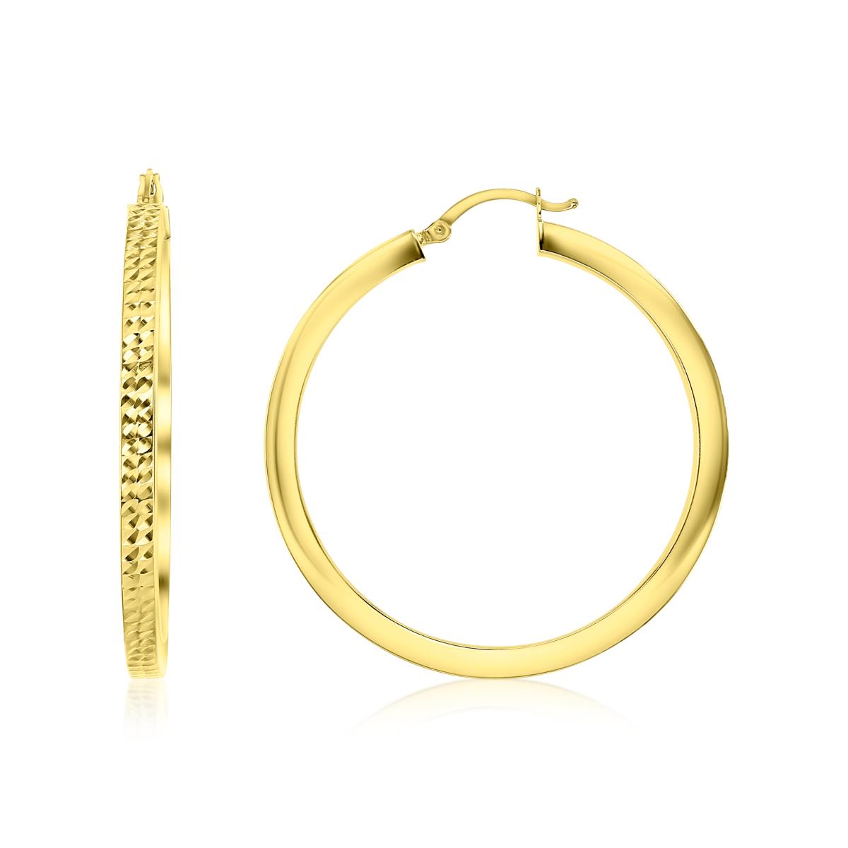 14K Yellow Gold Hand Crafted DC Square Tube Hoop Earrings