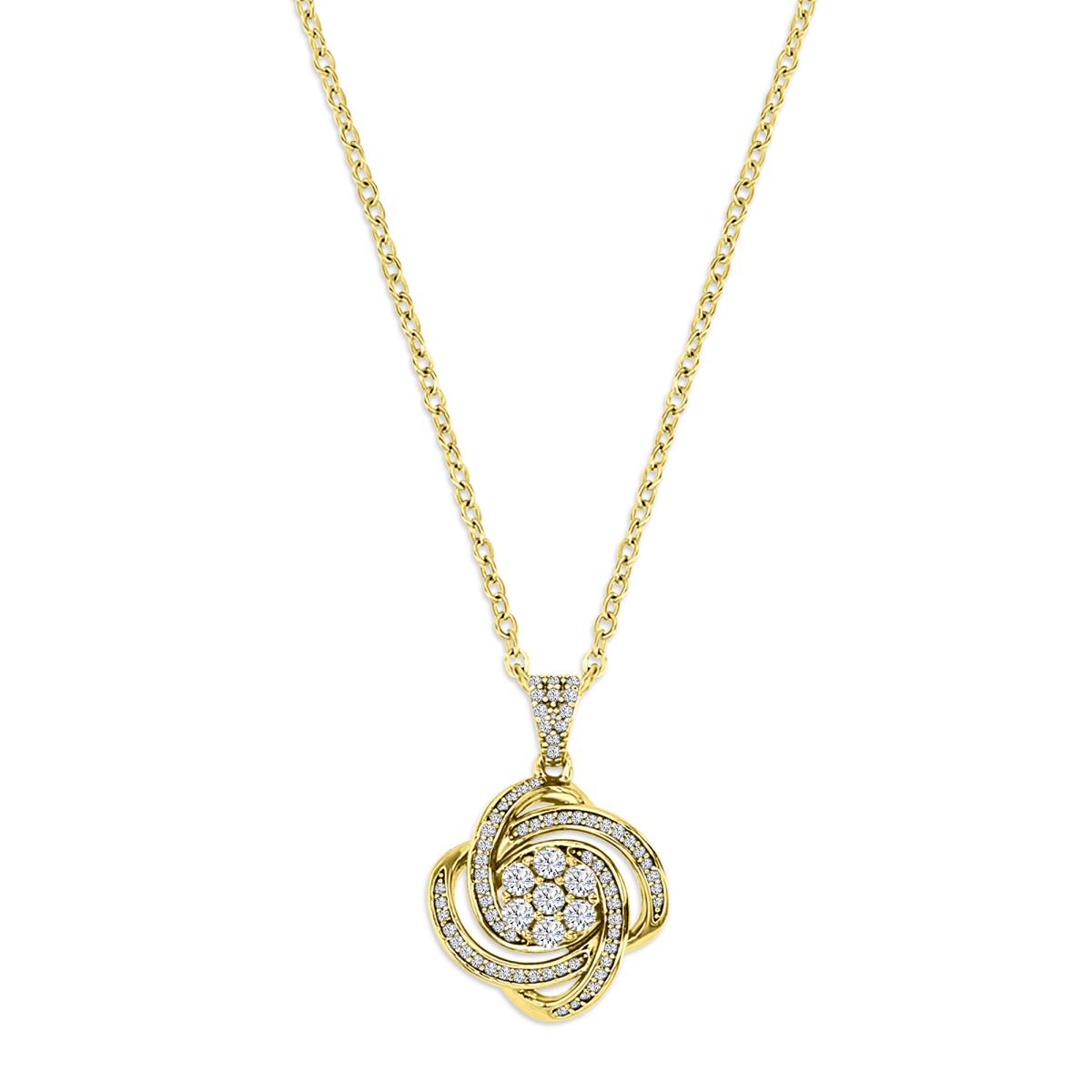 Sterling Silver Yellow 26MM Polished White CZ Pave Flower 18'' Necklace