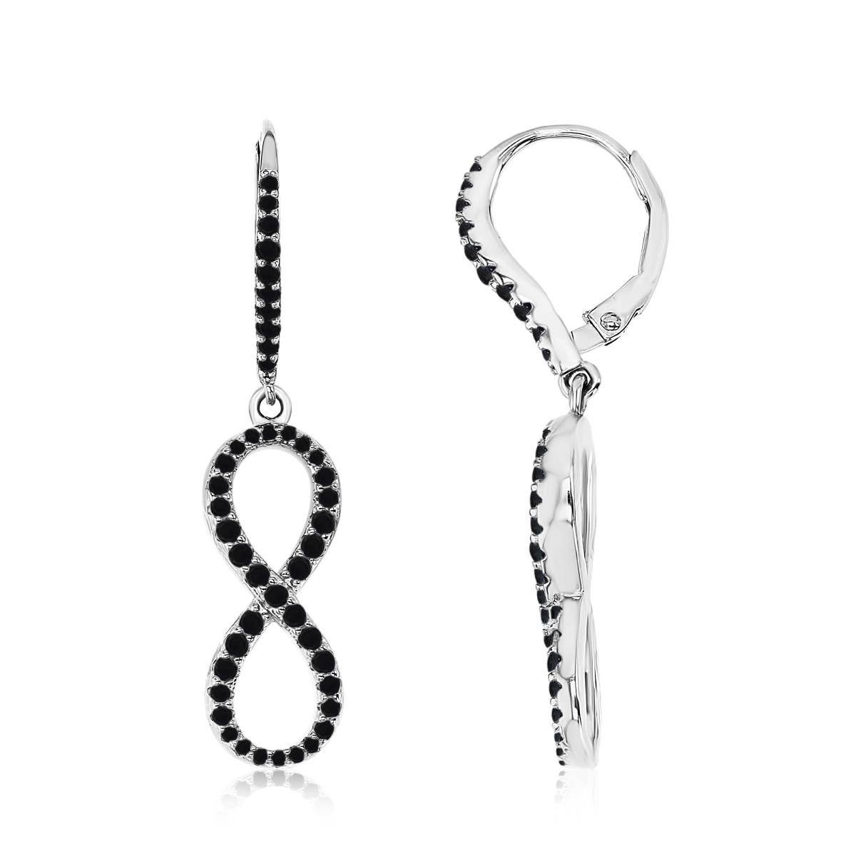Sterling Silver Rhodium 38X8MM Polished Black Spinel Infinity Lever Back Earring