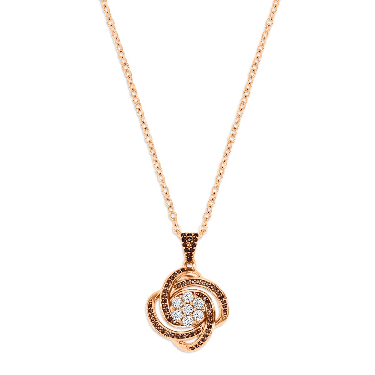 Sterling Silver Rose 1M 26MM Polished Morganite & Smokey Pave Flower 18'' Necklace