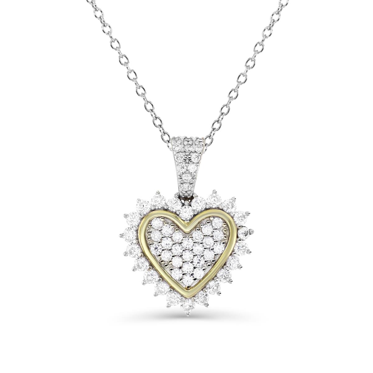 Sterling Silver Rhodium 1M 21MM Polished White CZ Pave Heart 18'' Necklace