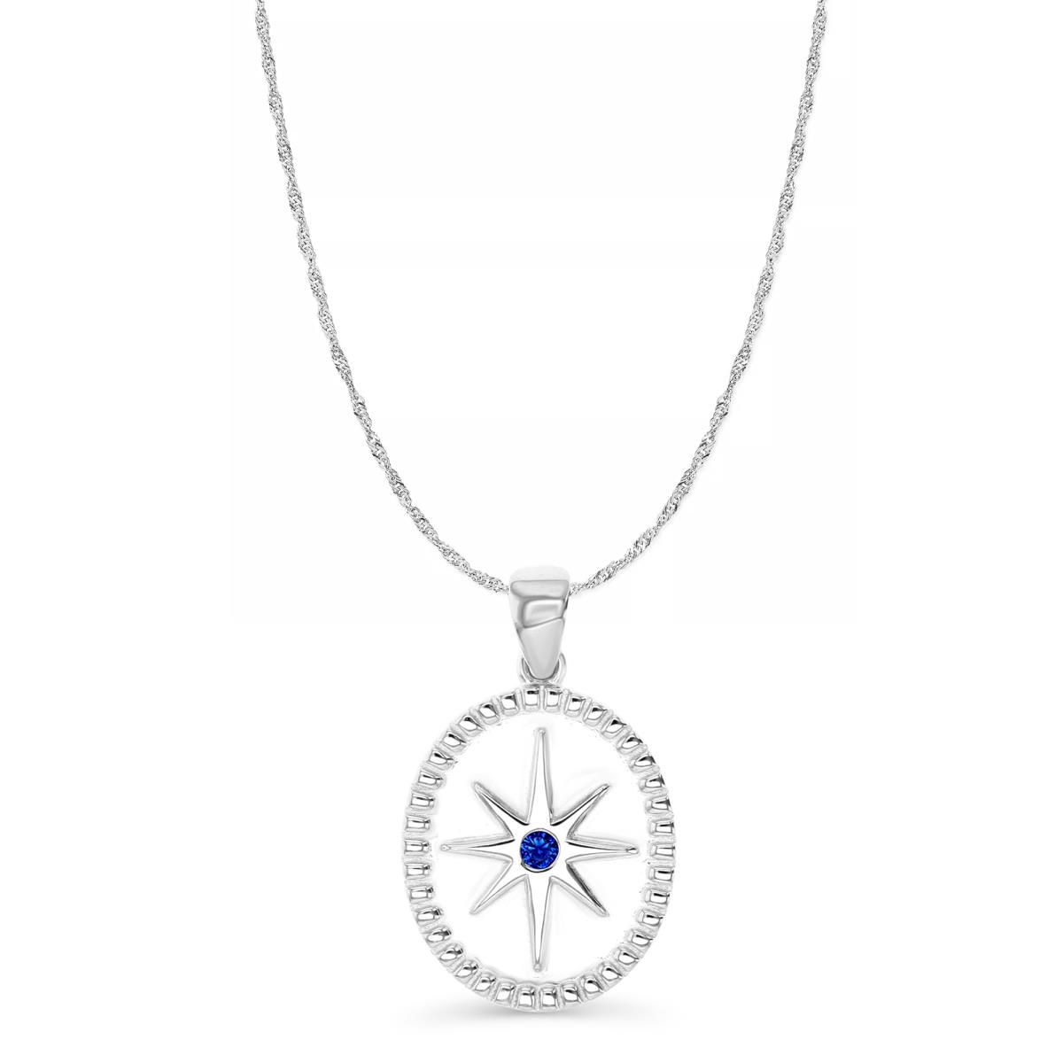 Sterling Silver Rhodium 23X14MM Cr Spinel #113 Star Medal Necklace 18+2'' Singapore Necklace