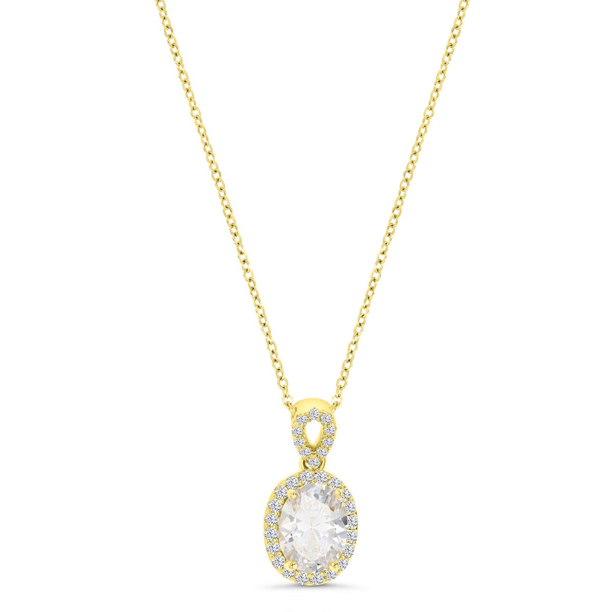 Sterling Silver Yellow 1M 16MM Polished White CZ Oval 18'' Necklace