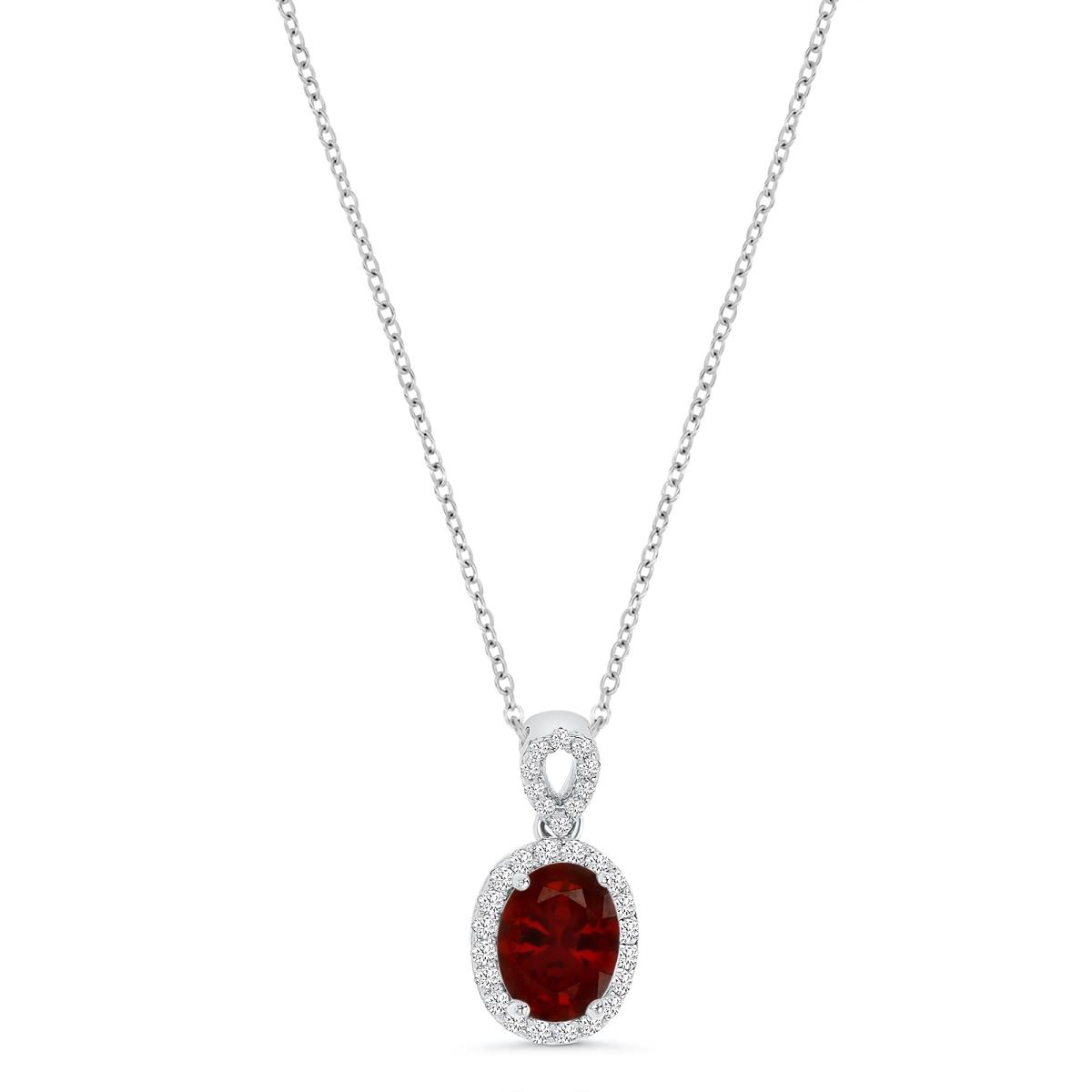 Sterling Silver Rhodium 16MM Polished Ruby & White CZ Oval 18'' Necklace
