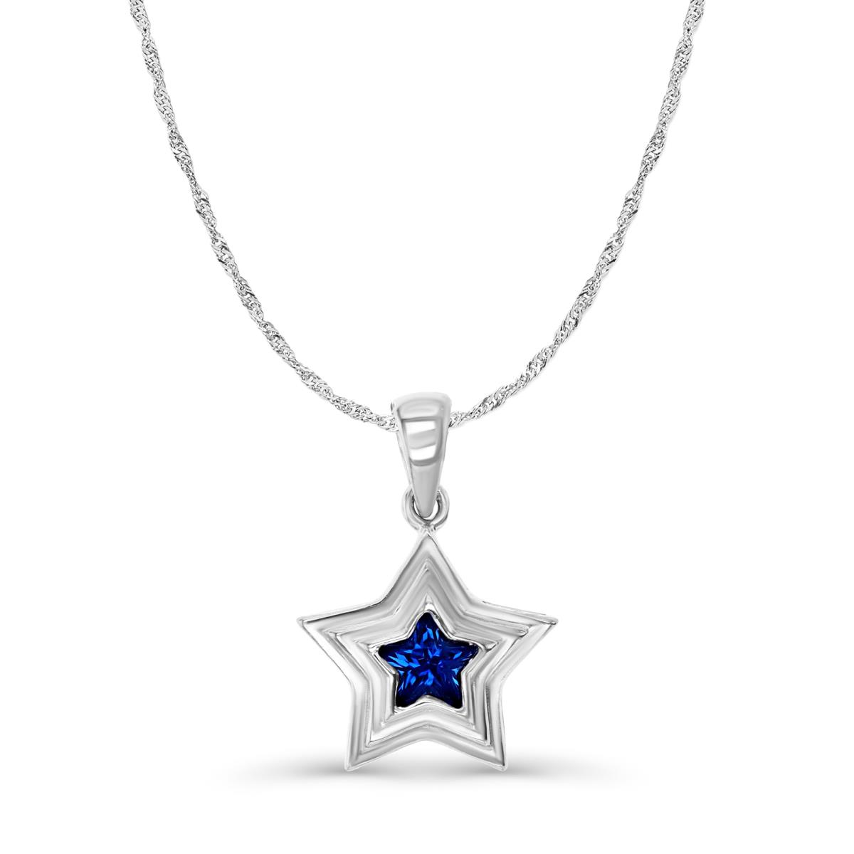 Sterling Silver Rhodium 18X13MM Polished Cr Spinel #113  Dangling Star 18+2'' Singapore Necklace