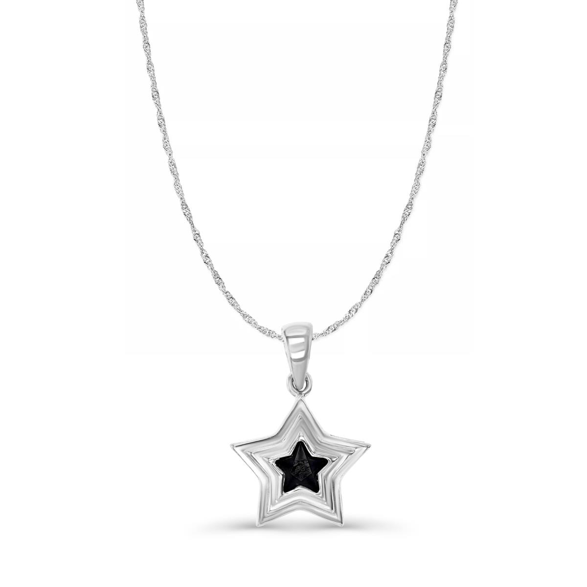 Sterling Silver Rhodium 18X13MM Polished Black Spinel Dangling Star 18+2'' Singapore Necklace