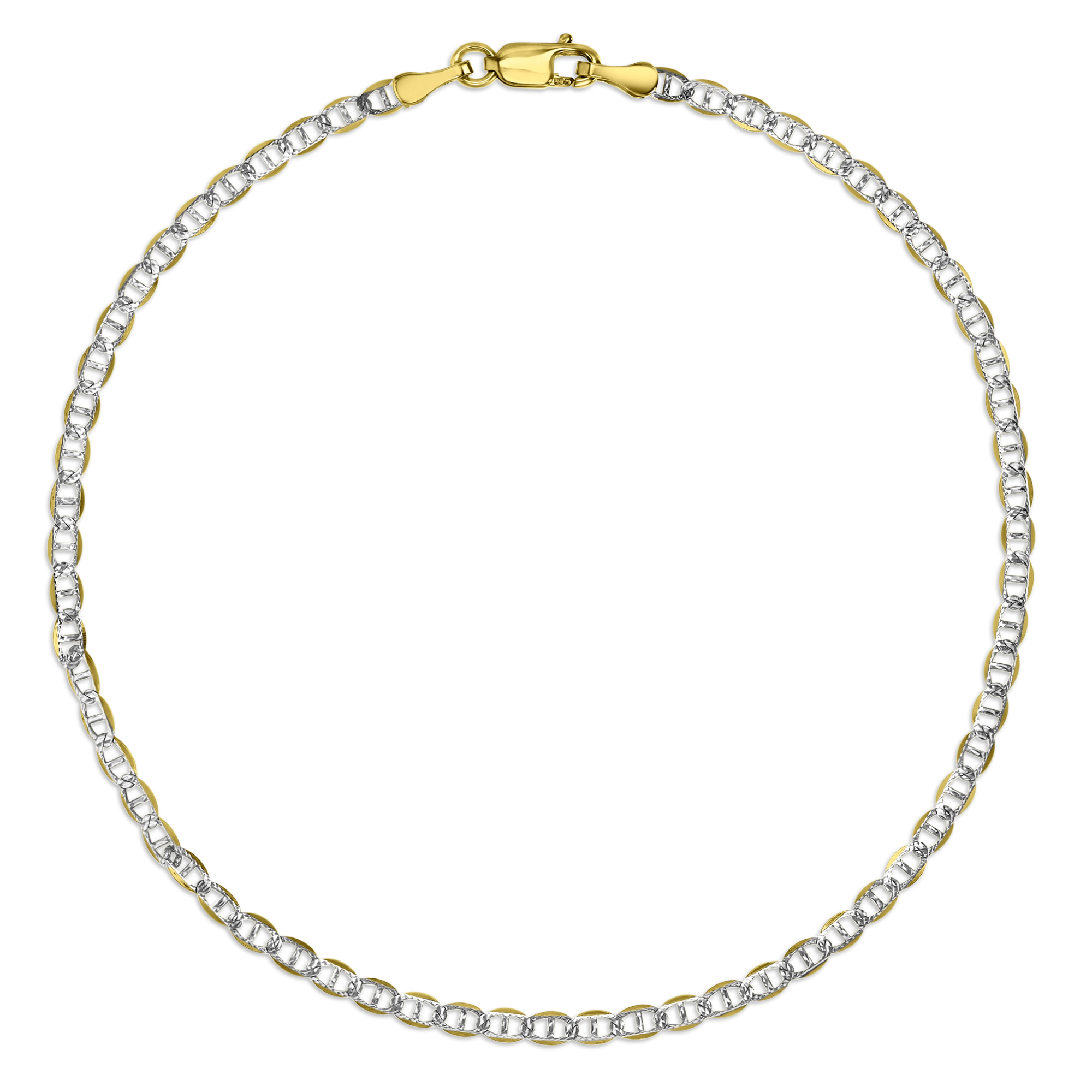 14K Gold Two-Tone 3mm 10" Solid Mariner 060 Pave Link Chain