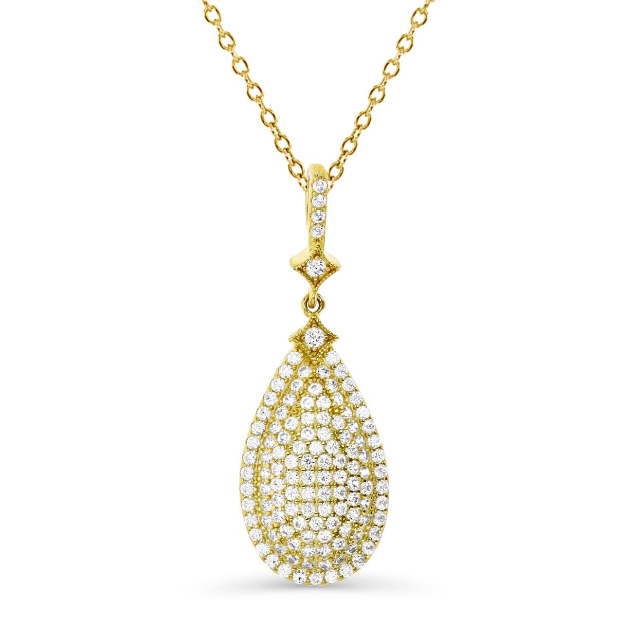 Sterling Silver Yellow 1M 38MM Polished White CZ Pave Tear Drop 18'' Necklace