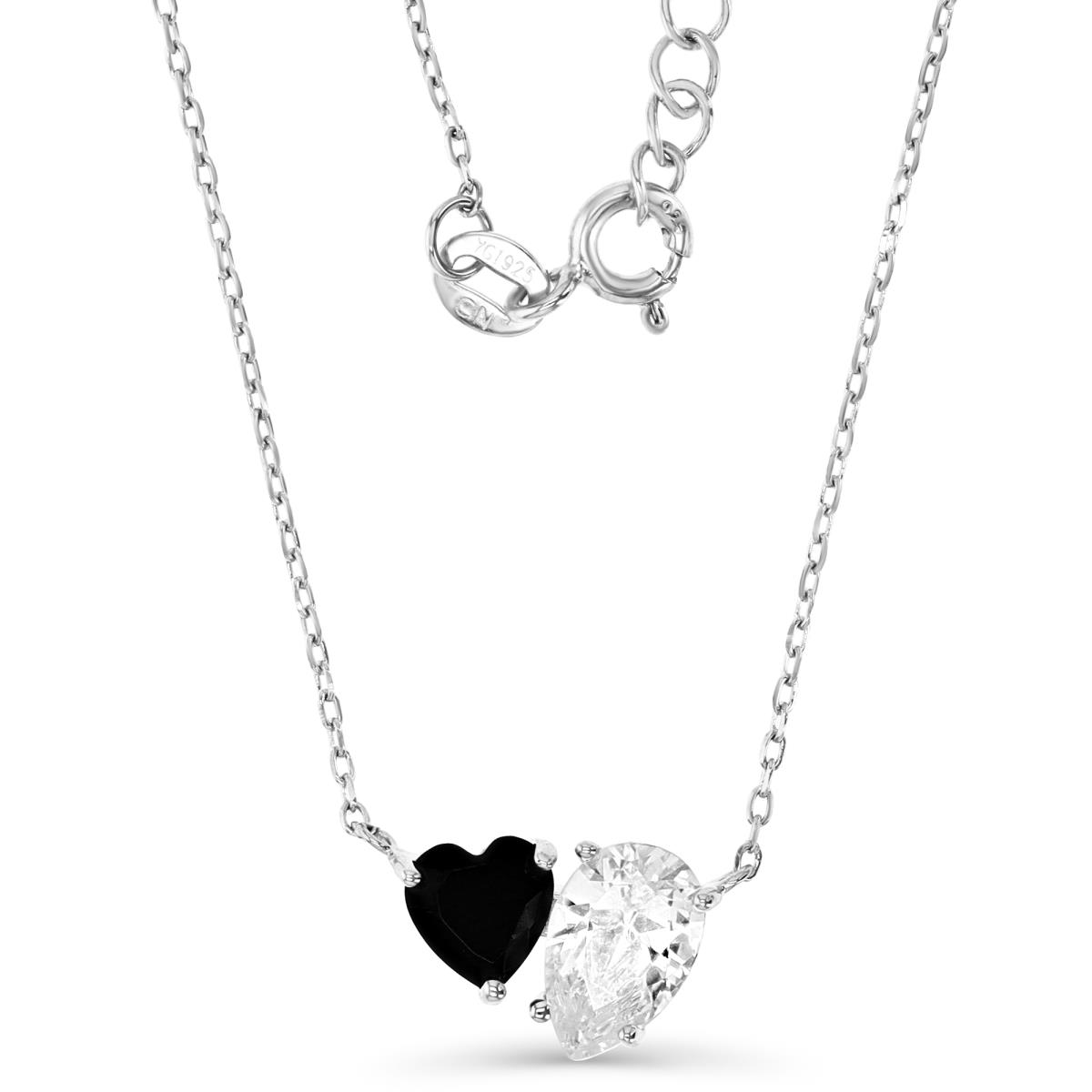 Sterling Silver Rhodium 9MM Polished White CZ Heart & Pear Shape 18+2'' Necklace