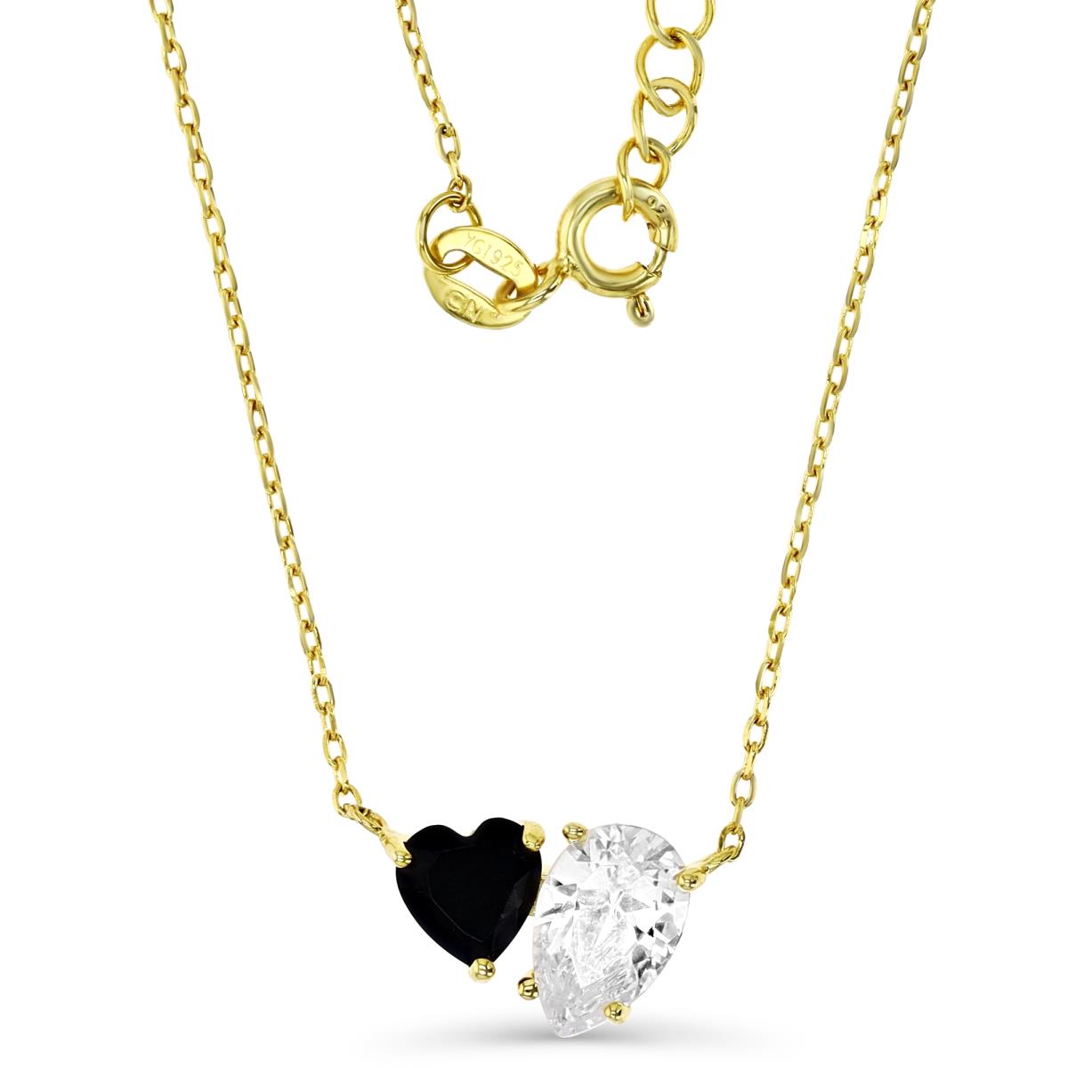 Sterling Silver Yellow 1M 9MM Polished White CZ Heart & Pear Shape 18+2'' Necklace