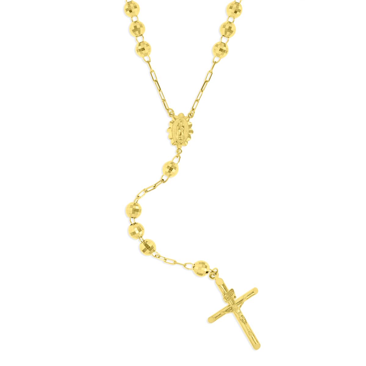 14K Gold Yellow 6MM Diamond Cut Beads Rosary 26" Necklace