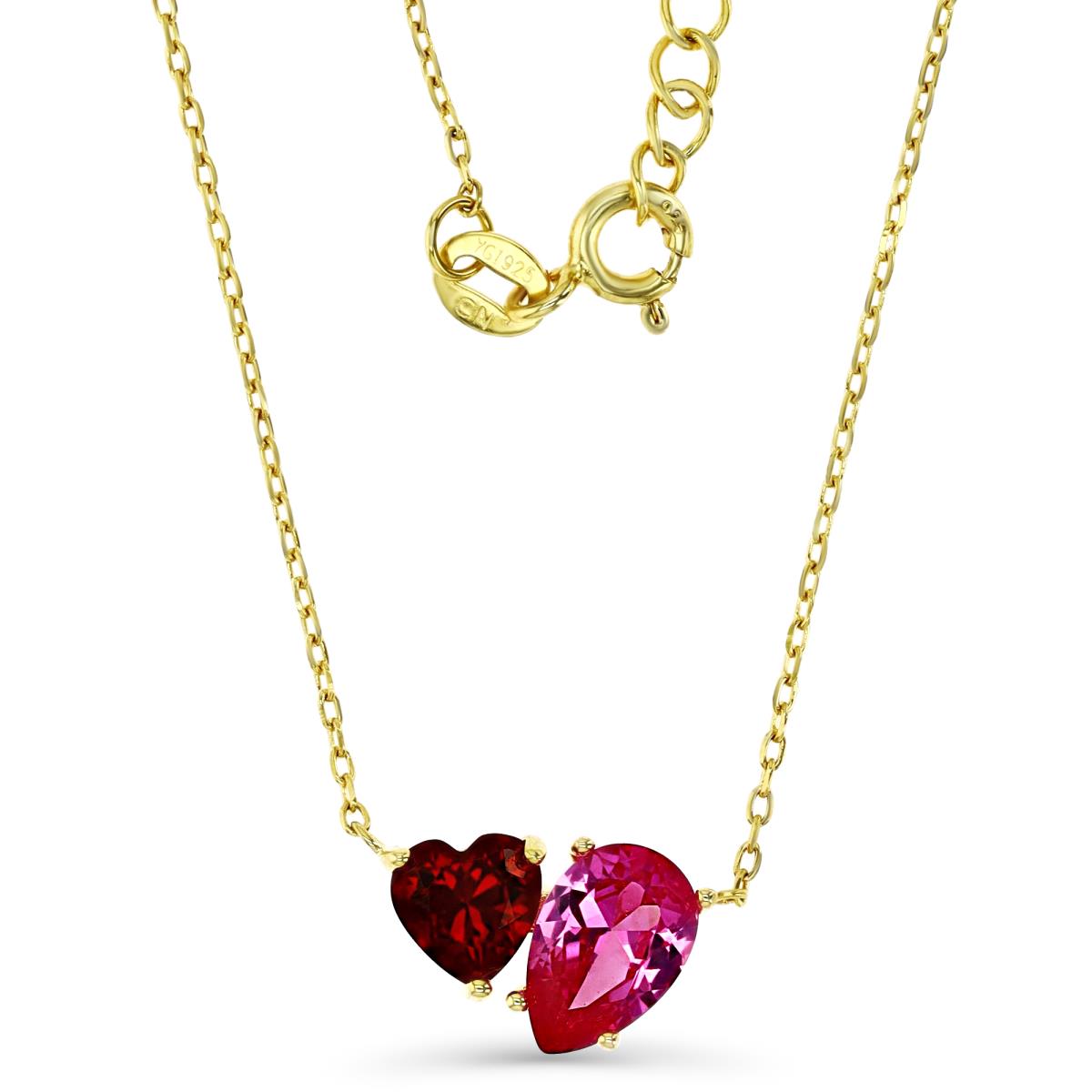Sterling Silver Yellow 9MM Polished Cr Ruby Heart & Pear Shape 18+2'' Necklace
