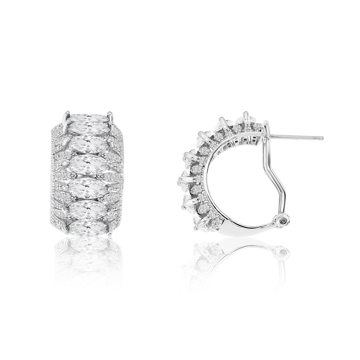 Sterling Silver Rhodium 13MM Polished White CZ Coctail Omega Back Earring