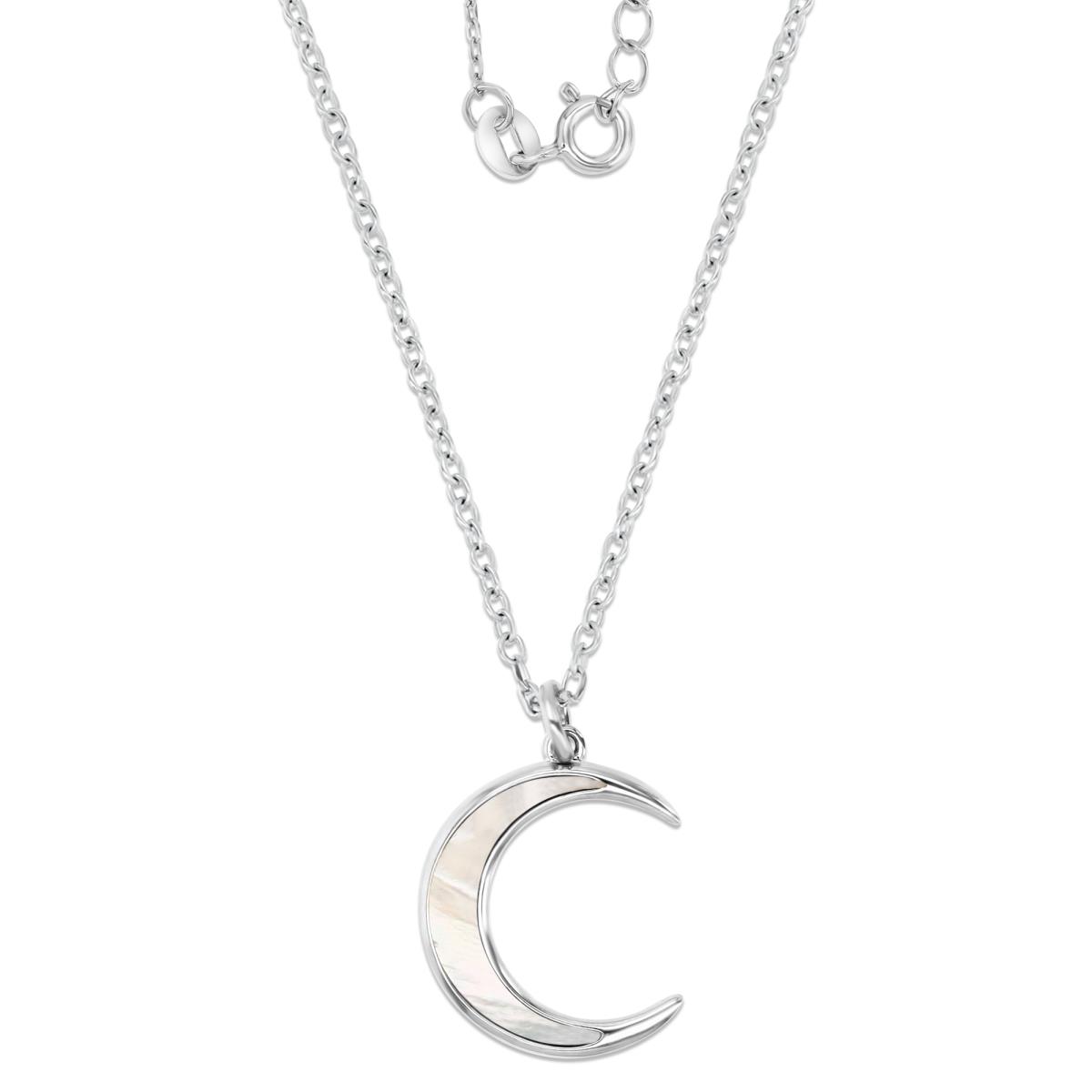 Sterling Silver Rhodium 23X16MM Polished MOP Half Moon 16+2'' Necklace