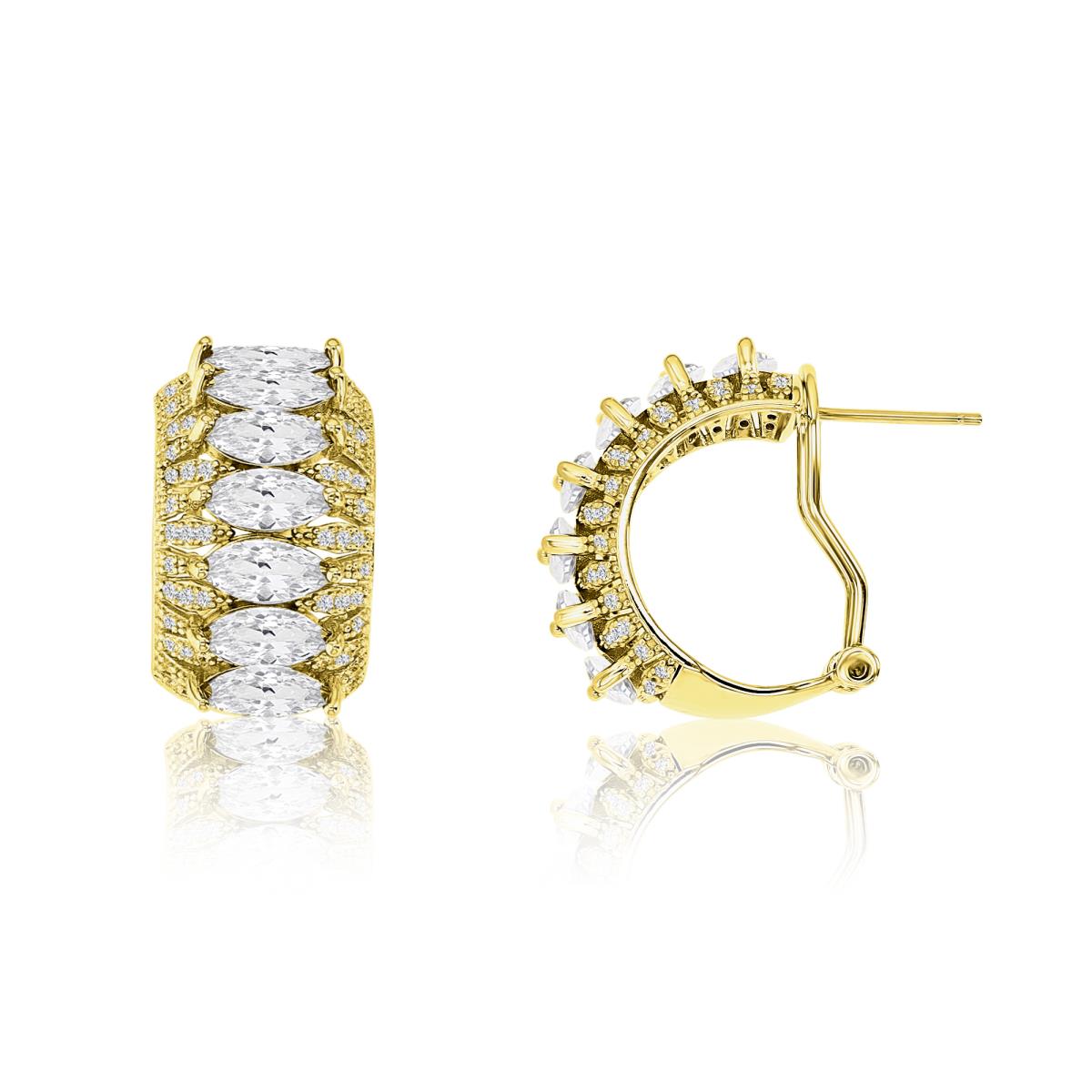 Sterling Silver Yellow 13MM Polished White CZ Coctail Omega Back Earring