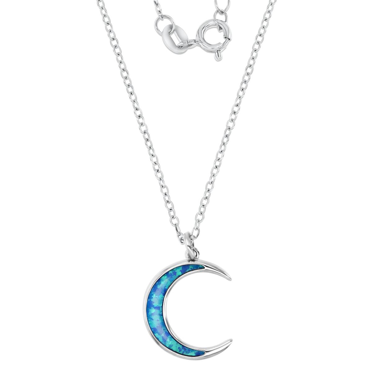 Sterling Silver Rhodium 23X16MM Polished Cr Blue Opal Half Moon 16+2'' Necklace