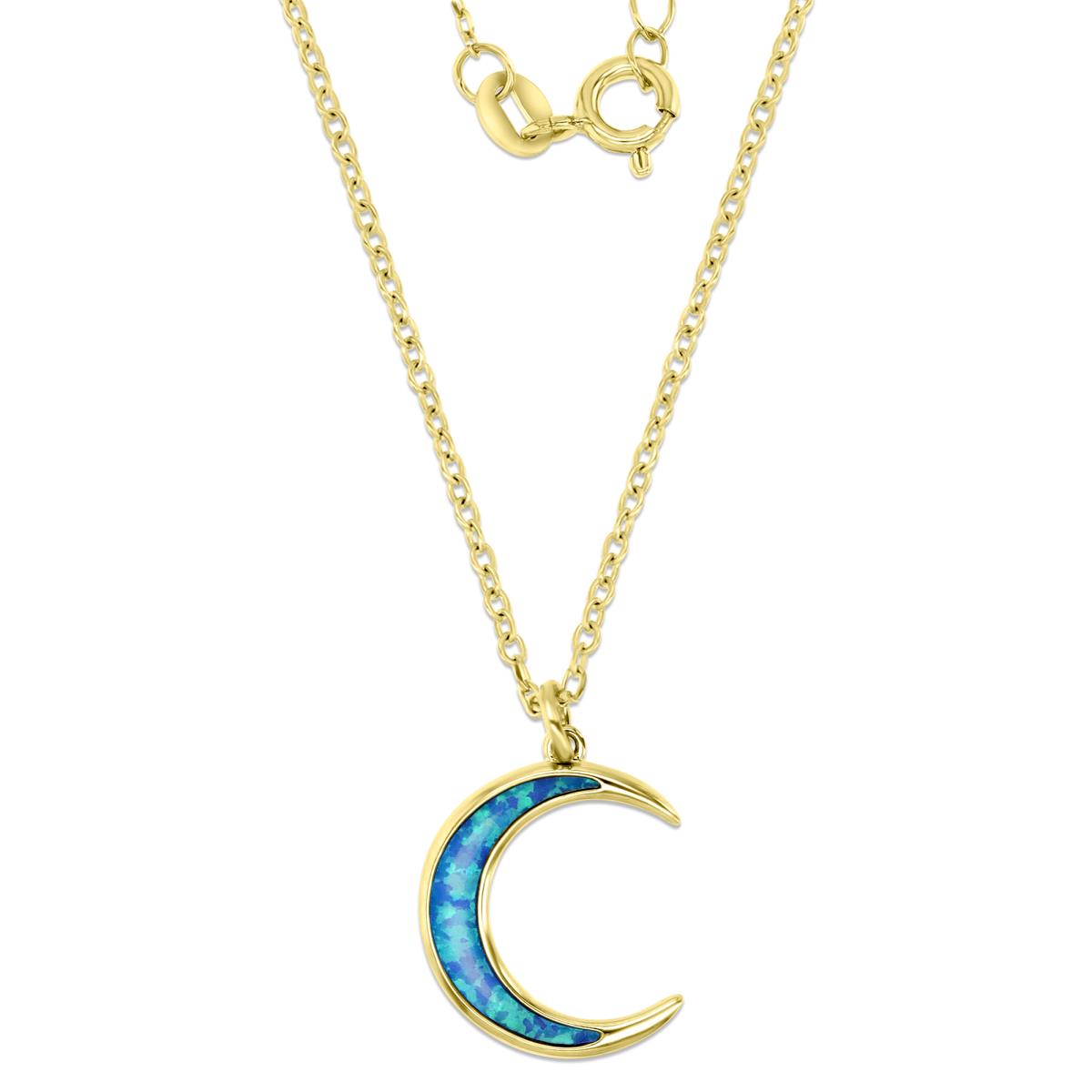 Sterling Silver Yellow 1M 23X16MM Polished Cr Blue Opal Half Moon 16+2'' Necklace