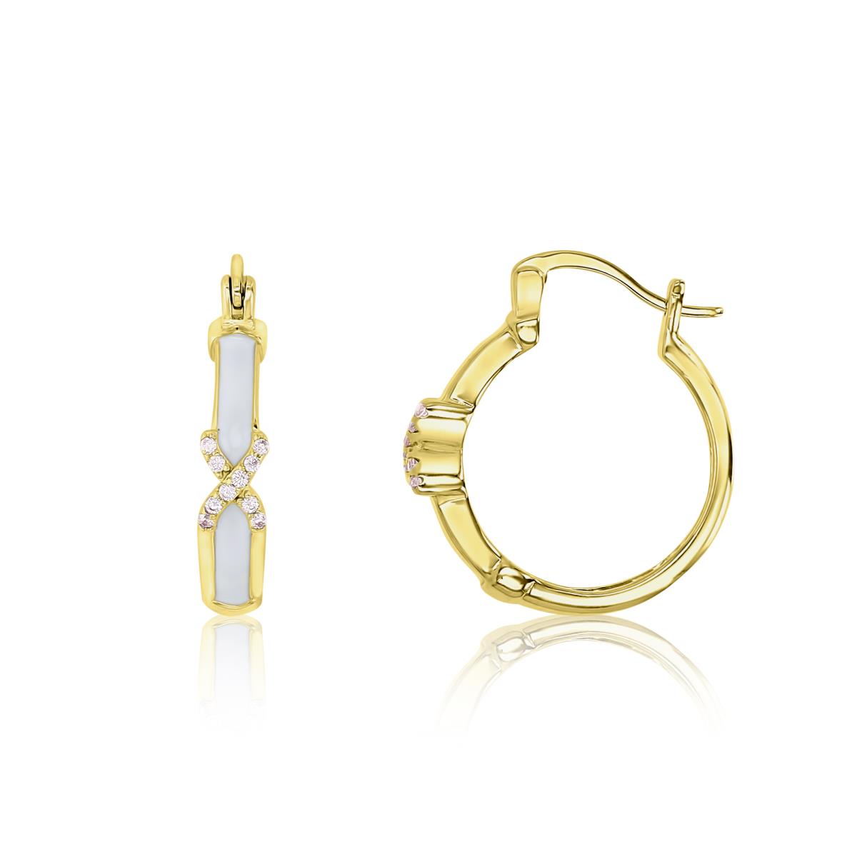 Sterling Silver Yellow 21X4MM Polished Pink CZ Pave 'X' Hoop Earring