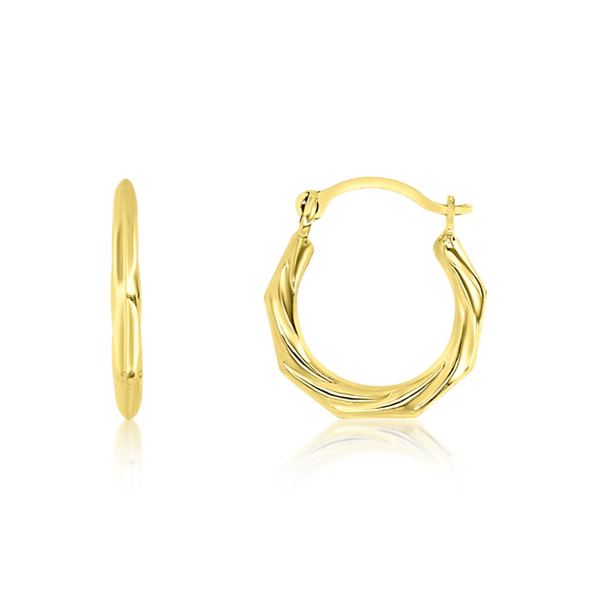 14K Yellow Gold 8X1MM Textured Octagonal Hoop Earring