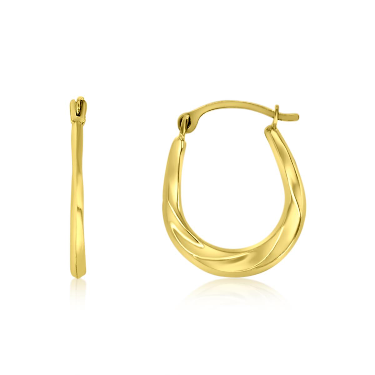 14K Yellow Gold 17X1.5MM Textured Oval Hoop Earring