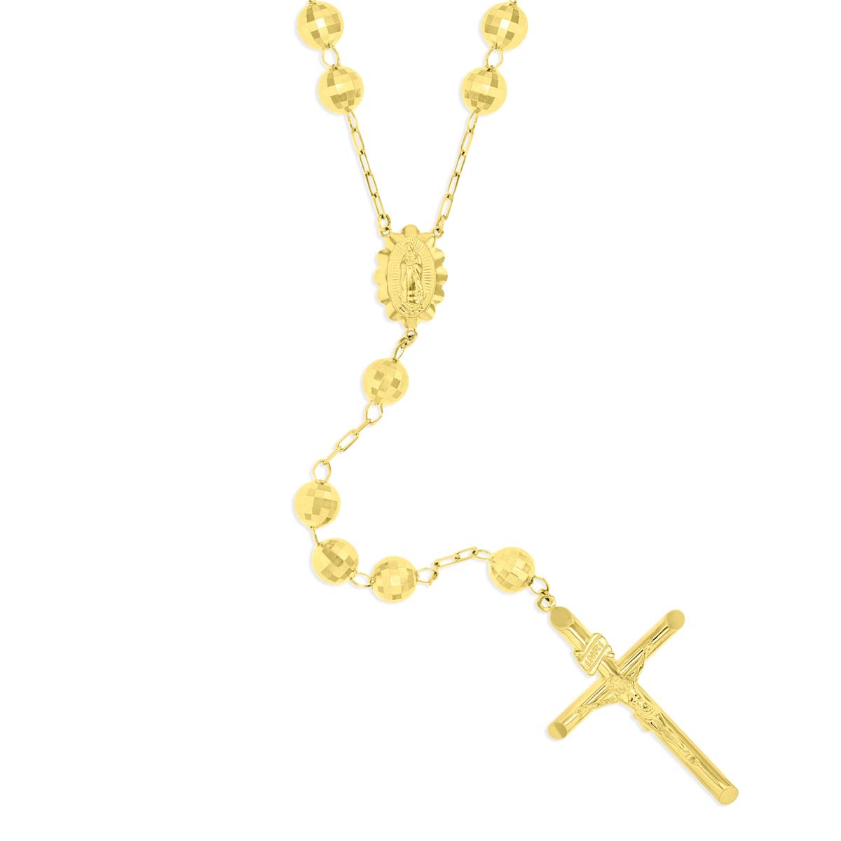 14K Gold Yellow 8MM Diamond Cut Beads Rosary 28" Necklace