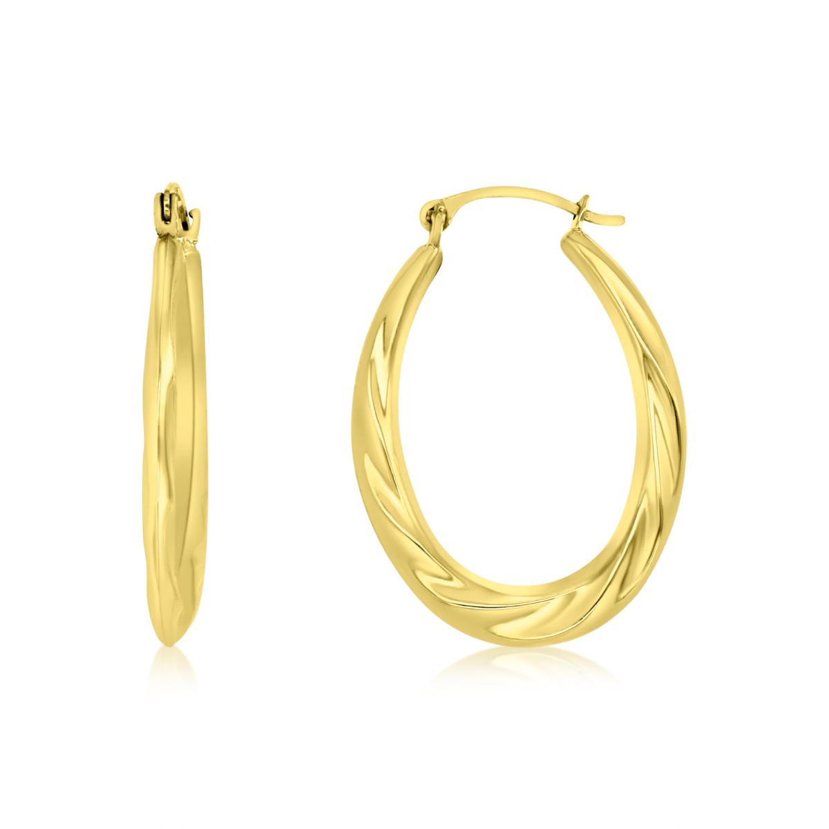 14K Yellow Gold 26X2MM Textured Oval Hoop Earring