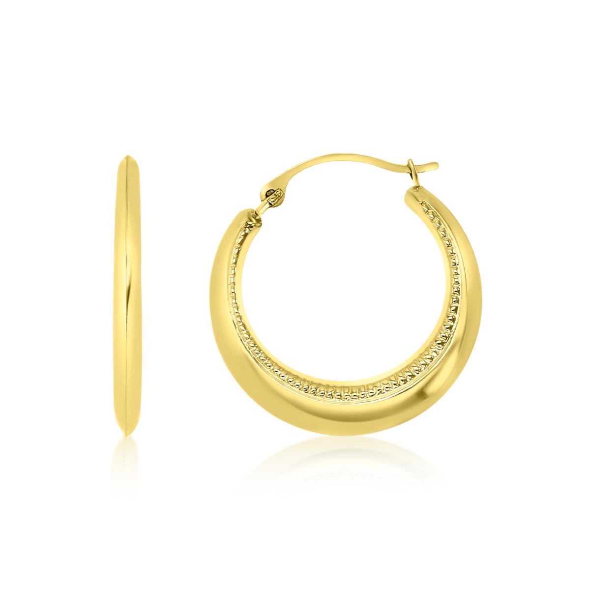 14K Yellow Gold 2x20MM Polished & Textured Hoop Earring