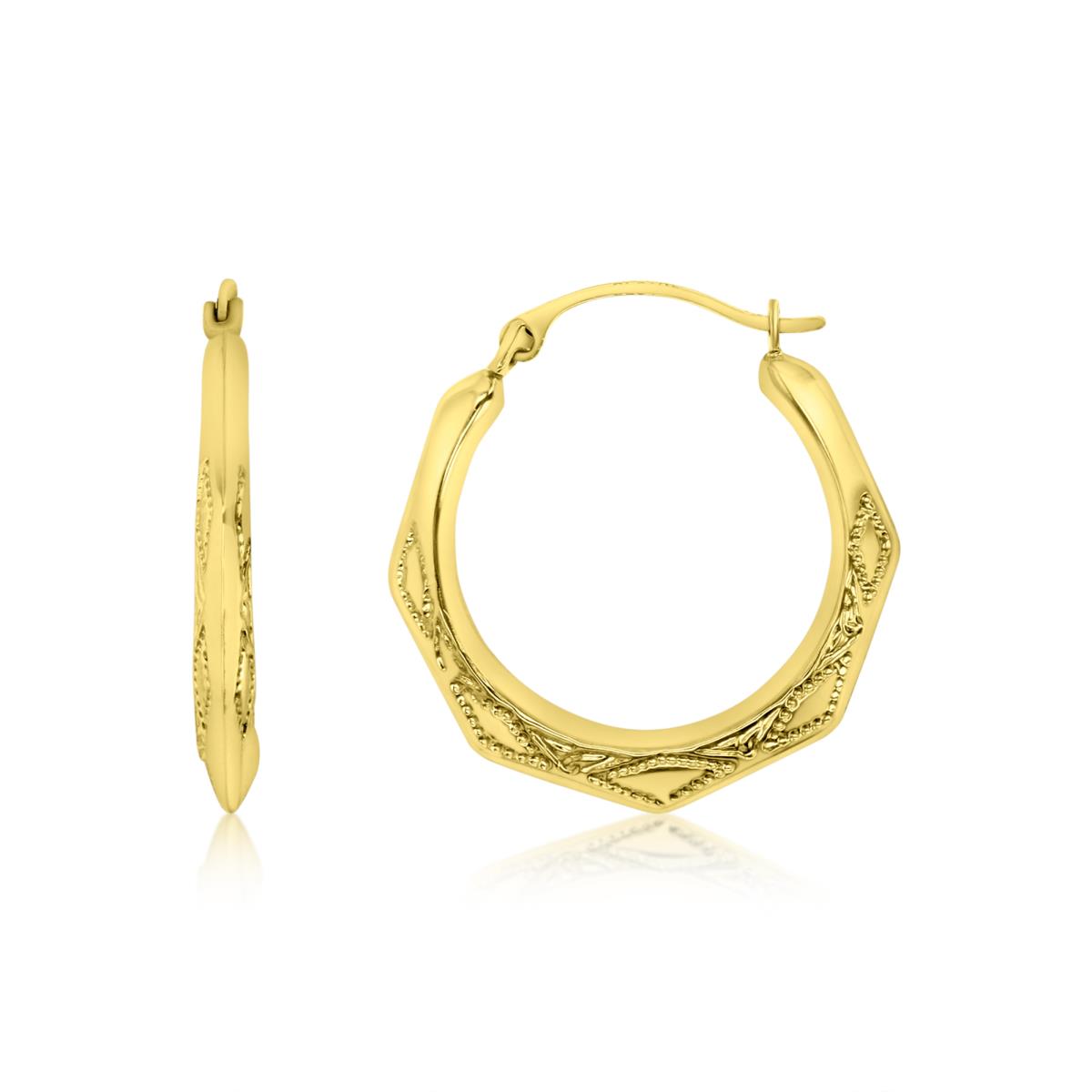 10KY Gold Yellow 22X2MM DC Hexagon Hoop Earring