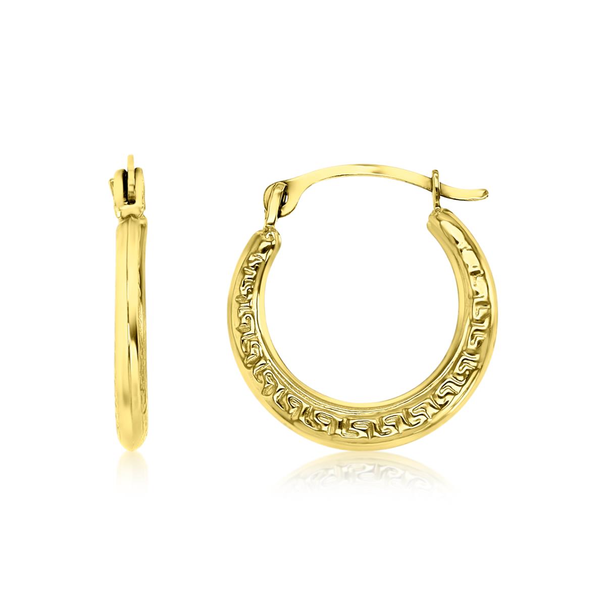 10KY Gold Yellow 15X1.5MM Polished Greek Key Hoop Earring