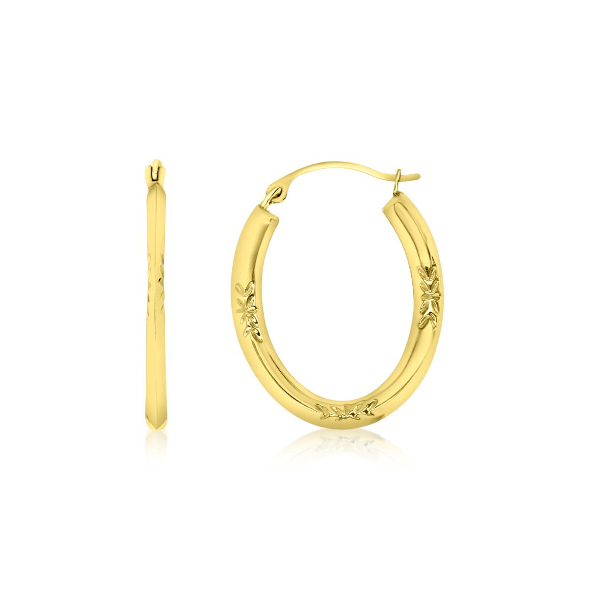 10KY Gold Yellow 23X1.7MM Diamond Cut Oval Hoop Earring