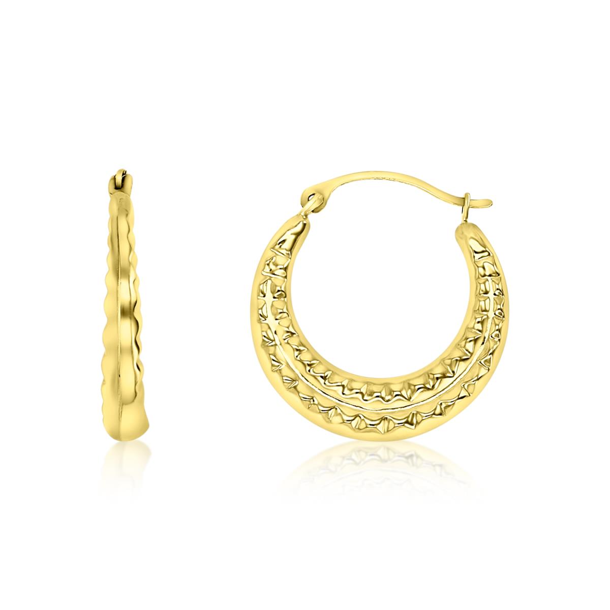 10KY Gold Yellow 18X3MM Diamond Cut Pyramid Hoop Earring