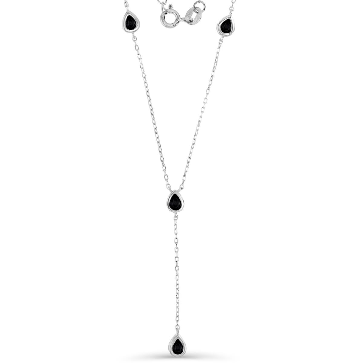 Sterling Silver Rhodium 4X3MM Polished Black Spinel Tear Drop 'Y' 16+2'' Necklace