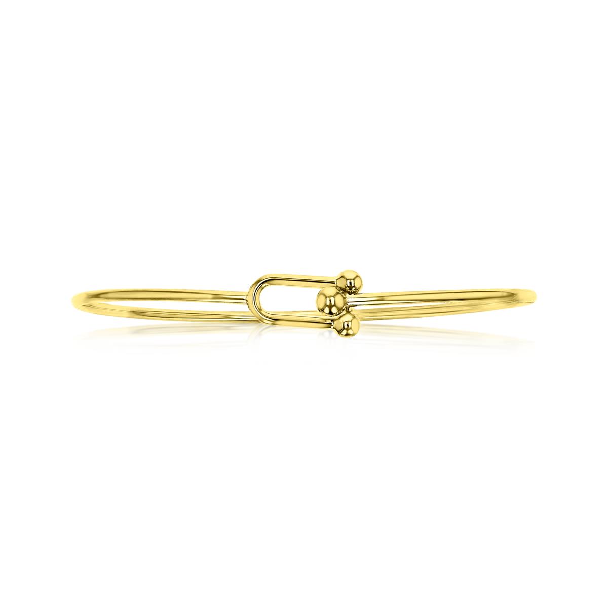14K Gold Yellow 9MM Polished Link 'U' Closure Bangle Bracelet