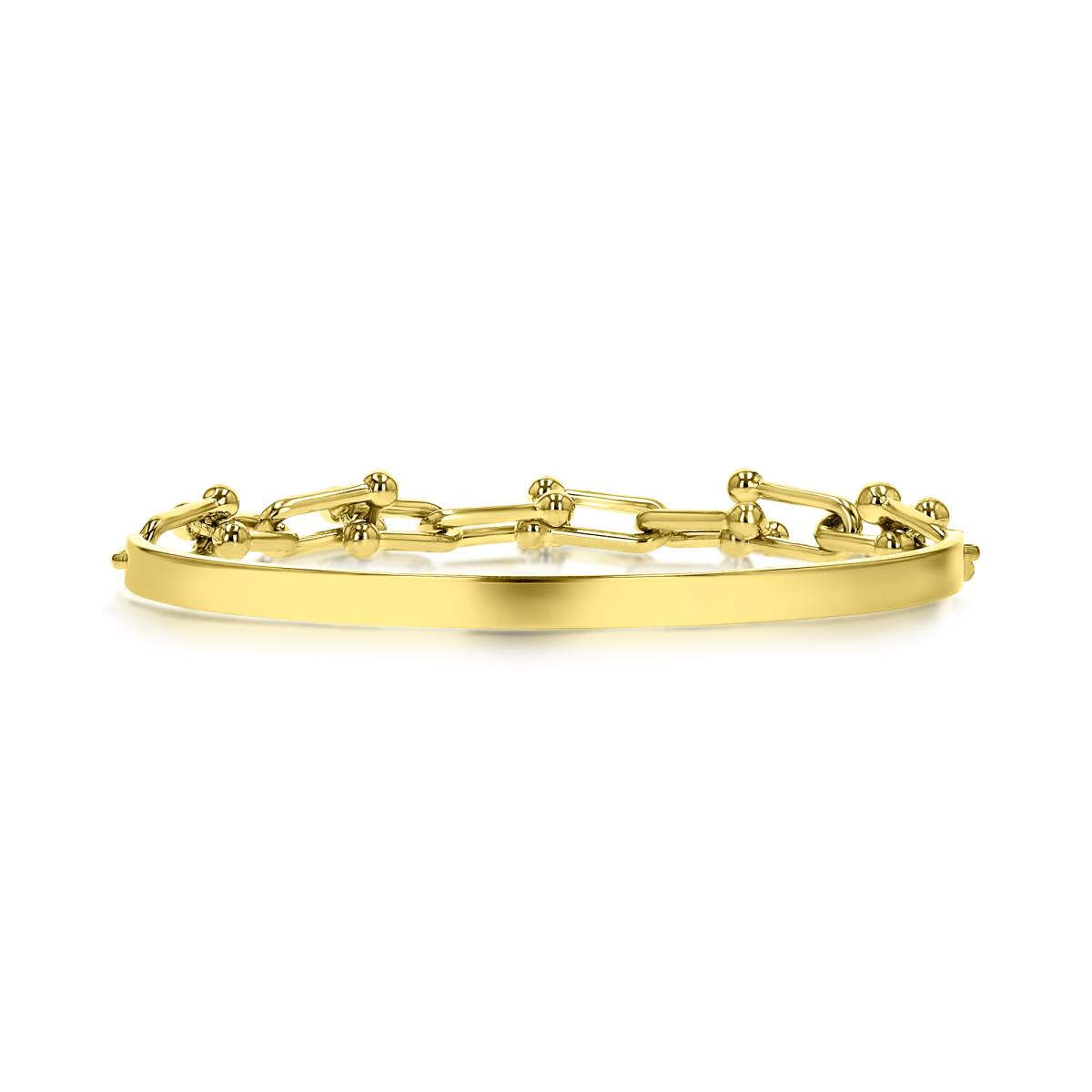 14K Gold Yellow 7MM Polished Half Bangle & Half Link 'U' Bracelet