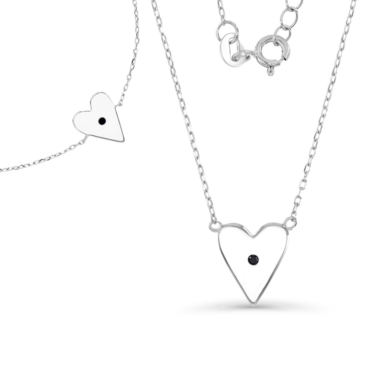 Sterling Silver Rhodium 10;12MM Polished Black Spinel Heart Bracelet & Necklace Set