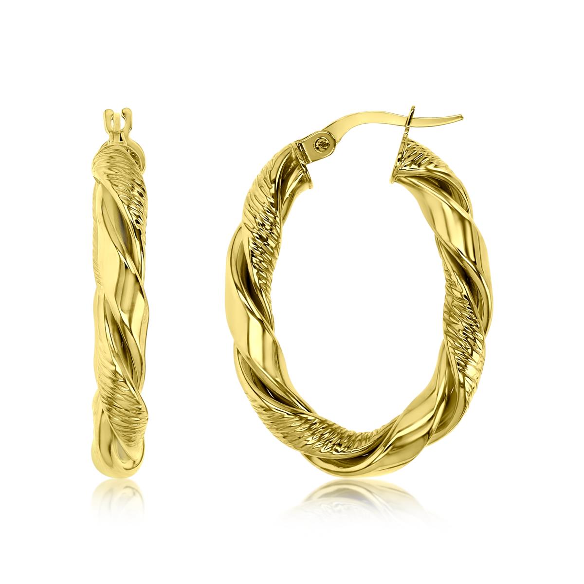 14K Gold Yellow 30X5MM Polished & Textured Oval Twisted Hoop Earring