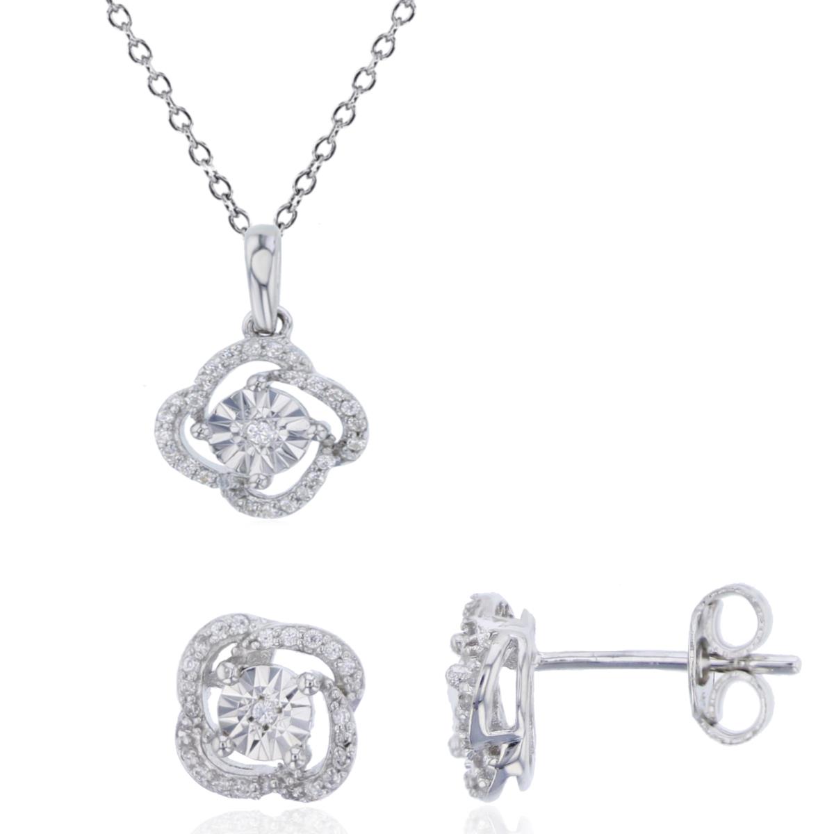 Sterling Silver Diamonds Knot 18" Necklace & Stud Earring Set