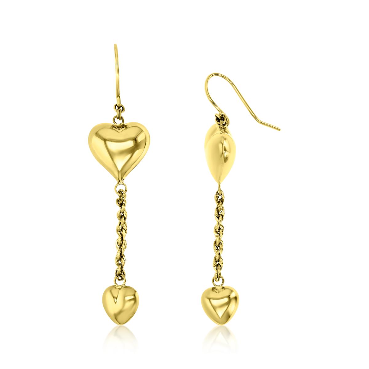 10KY Gold Yellow 47X10MM Polished Heart Dangling Earring