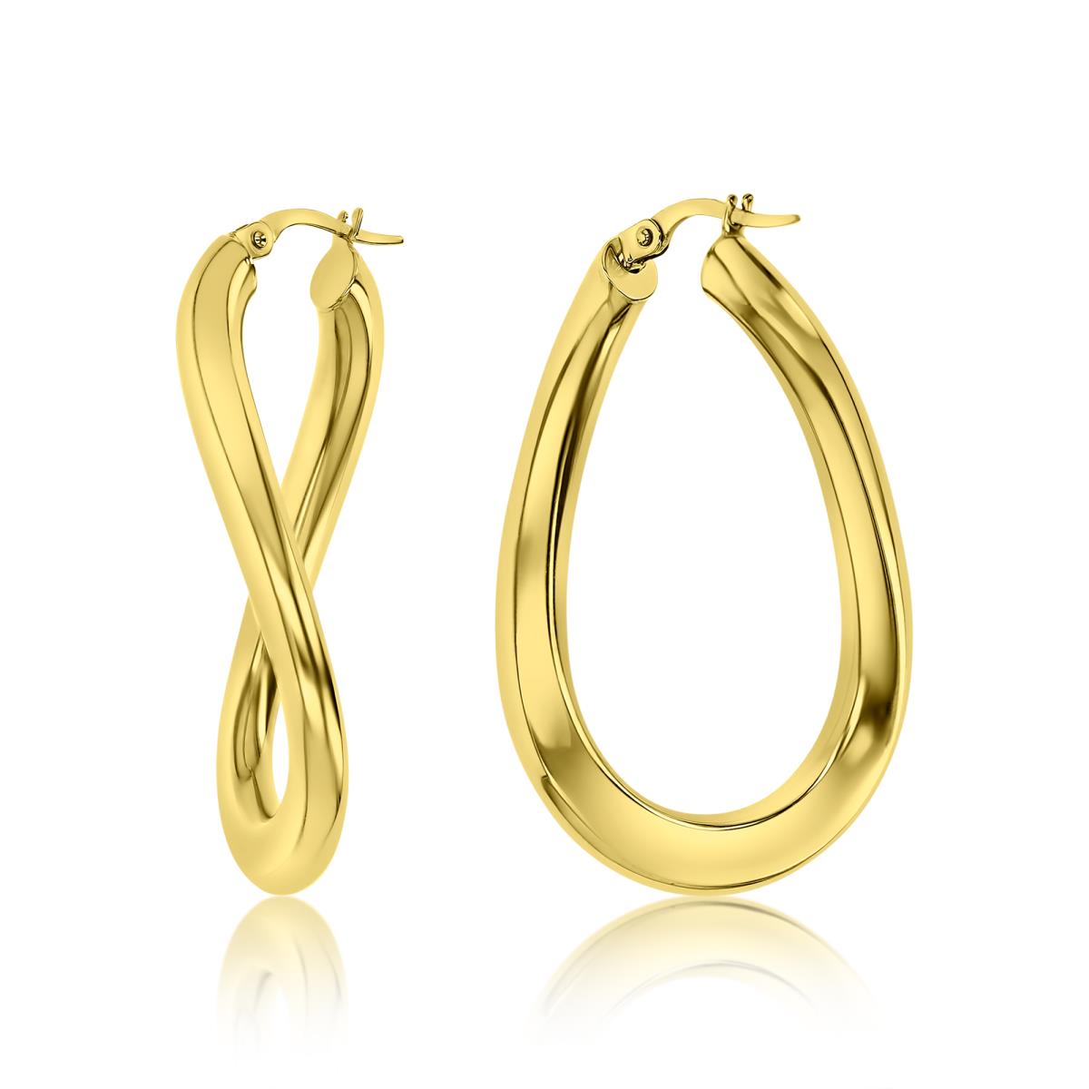 14K Gold Yellow 36X12 MM Oval Twisted Hoop Earring