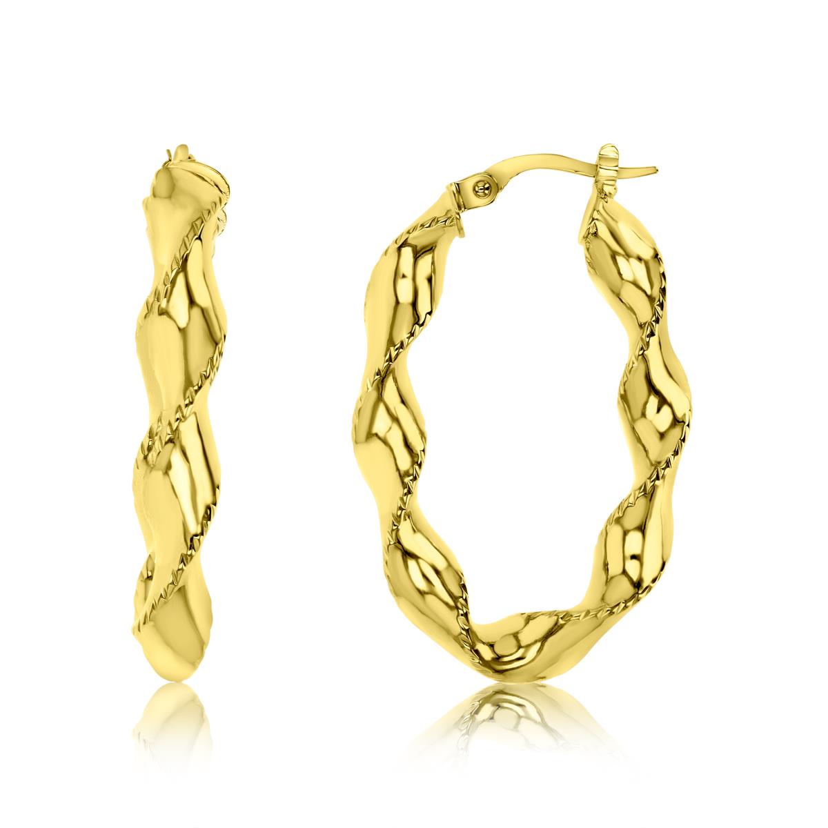 14K Gold Yellow 25X10MM Twisted Hoop Earring