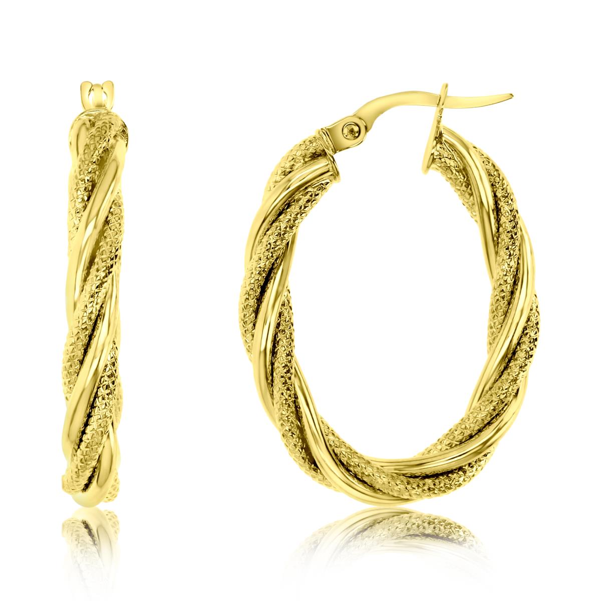 14K Gold Yellow Polished & Textured Braided Hoop Earring