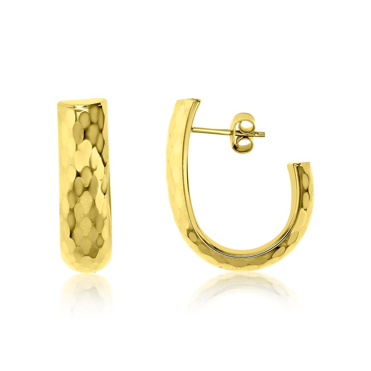 14K Gold Yellow 22X12 Hammered J Hoop Earring