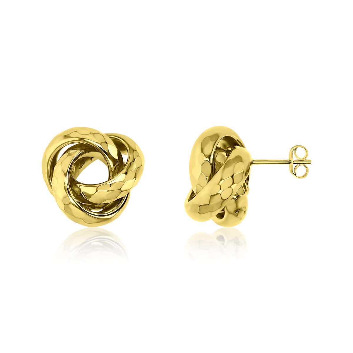 14K Gold Yellow 17MM Hammered Knot Stud Earring