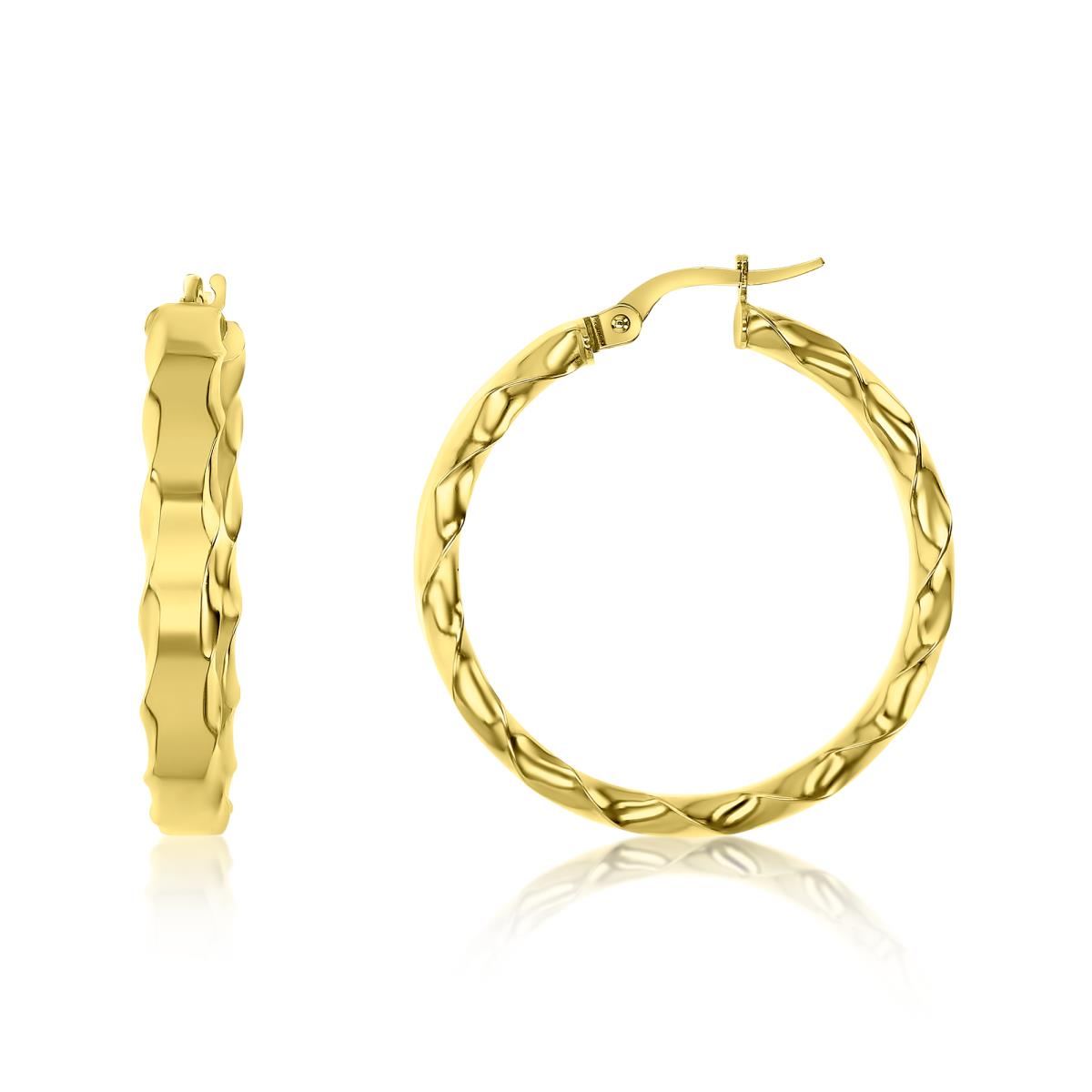 14K Gold Yellow Satin & Polished Twisted Hoop Earring