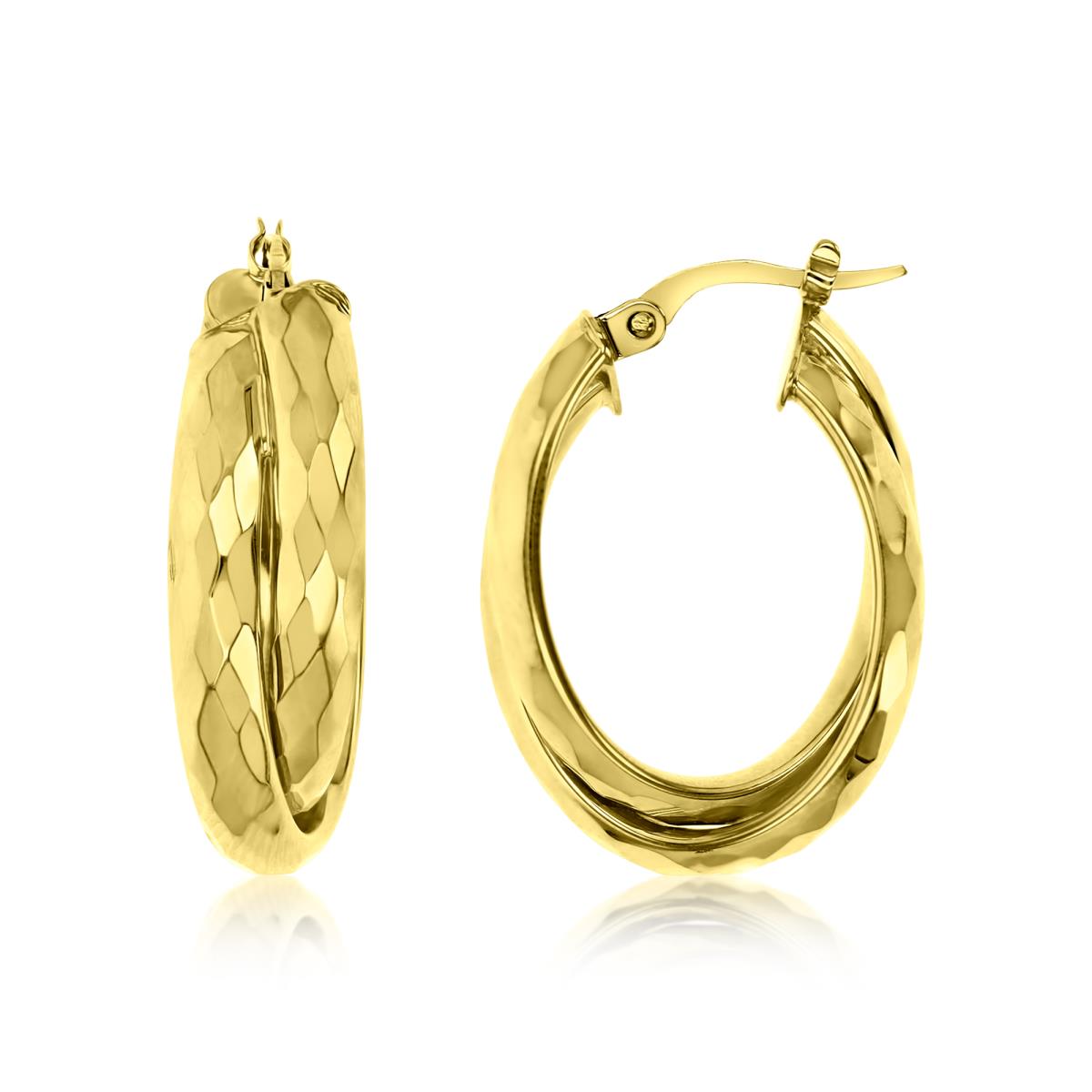 14K Gold Yellow 19X13MM Hammered Double Hoop Earring