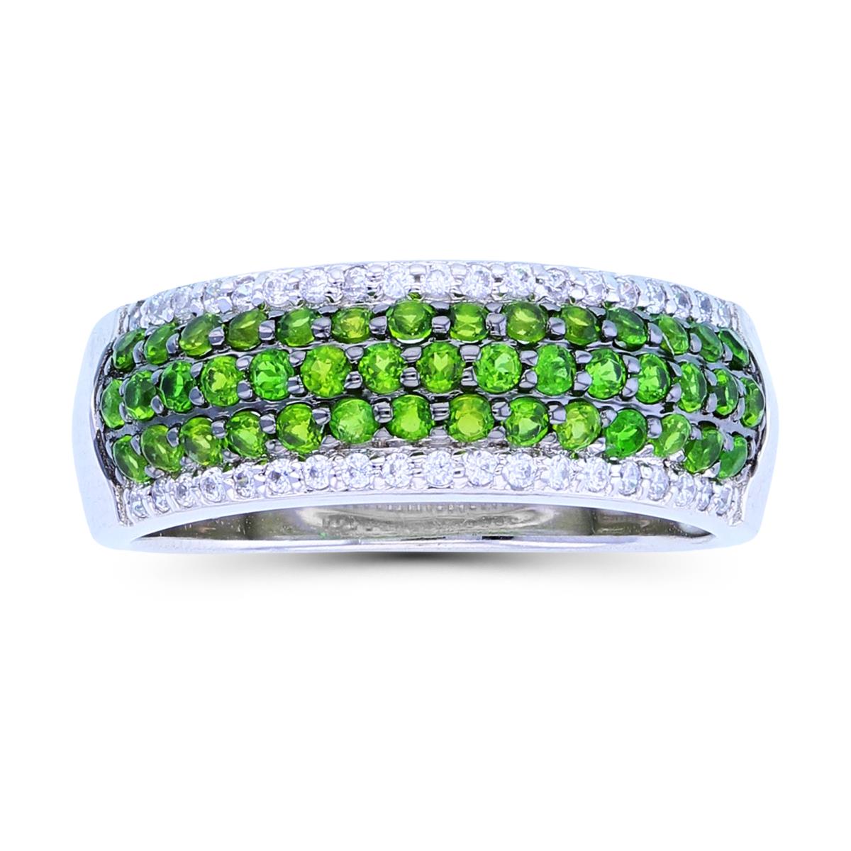 Sterling Silver Black & Rhodium Paved Chrome Diopside Center & White Zircon Ring